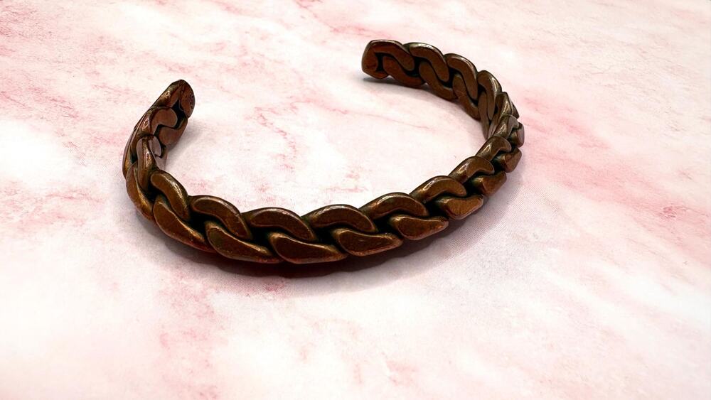 Vintage Solid Copper Link Cuff Bracelet Heavy Braided Chain Pattern Southwestern